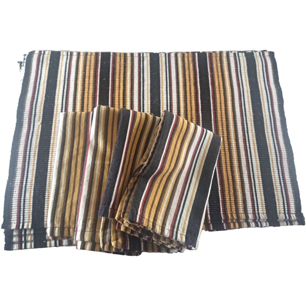 Park Designs Striped Placemats & Matching Napkins Set Of 8 Black Yellow Cotton